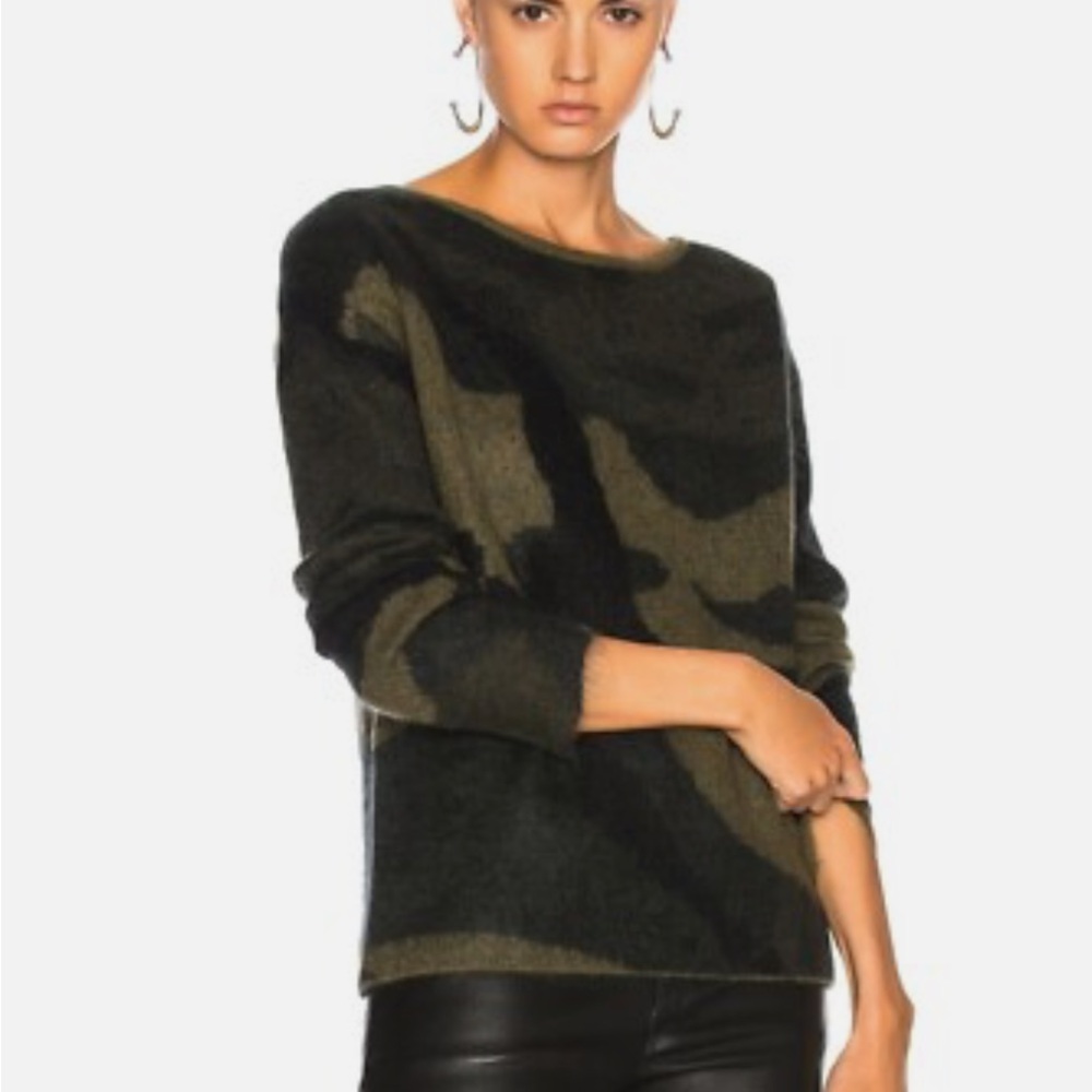 rag & bone Olive and Black Camo Crewneck Sweater